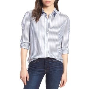 VINCE CAMUTO Embroidered Collar Stripe Shirt